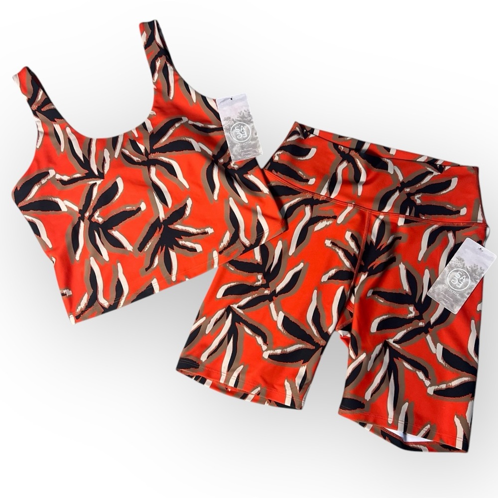 Women's Athletic Shorts and Top Set - Red Pattern